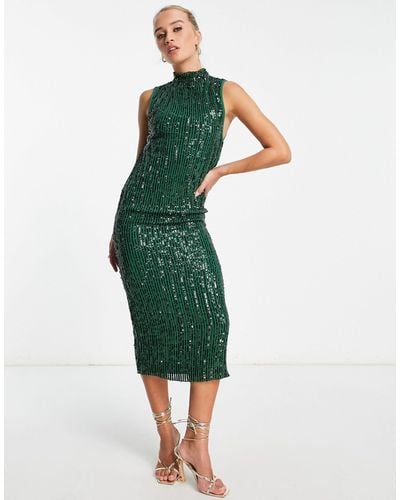 ASOS High Neck Embellished Midi Dress - Green