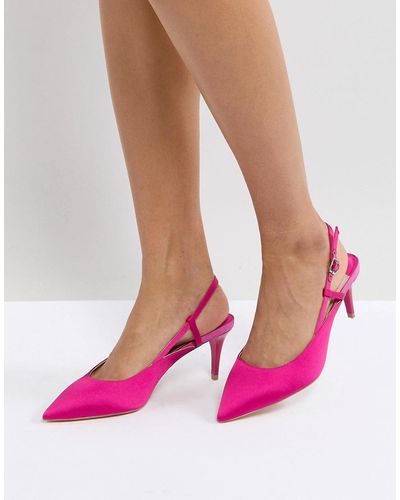 Faith Pink Satin Kitten Heeled Shoes