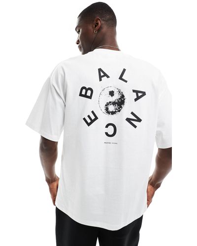 SELECTED T-shirt pesante oversize bianca con stampa "balance" sul retro - Bianco