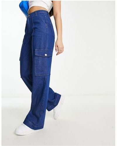 River Island – cargo-jeans mit hoher taille und weitem bein - Blau