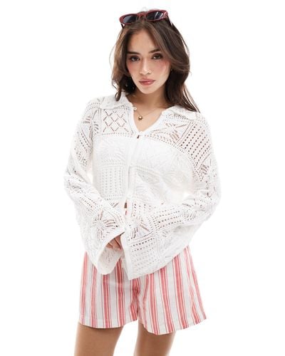 Vero Moda Aware Crochet Knit Cardigan With Collar - White