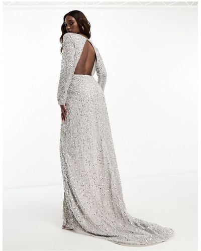 Beauut Embellished Wrap Maxi Dress With Long Sleeve - White