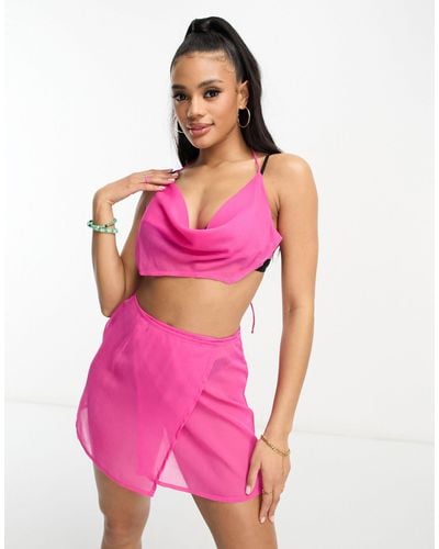 AsYou Scoop Neck Strappy Back Crinkle Chiffon Top - Pink