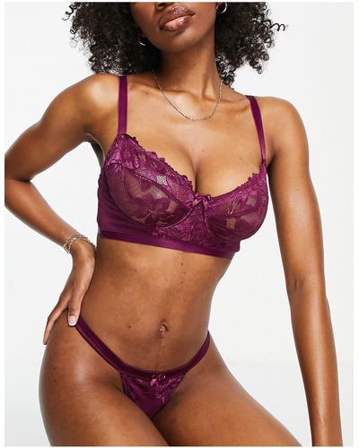 Ivory Rose Ivory Rose Fuller Bust Lace And Mesh Contrast Longline Bra - Purple