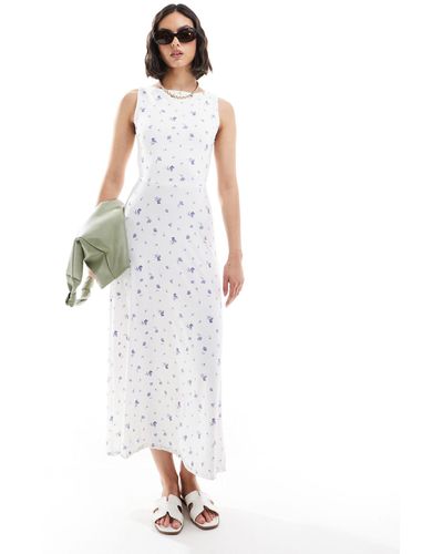 ASOS Vestido midi acampanado con estampado - Blanco