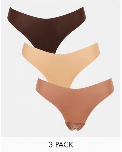 Lindex 3 Pack High Leg Invisible Thong - Brown