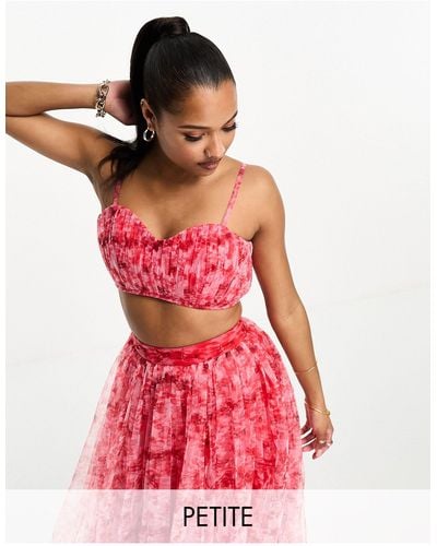 LACE & BEADS Exclusive Ruched Tulle Bralet Co-ord - Red