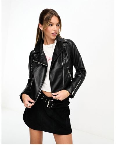 Miss Selfridge Faux Leather Biker Jacket - Black