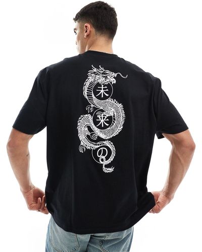 ASOS T-shirt oversize nera con stampa di dragone sul retro - Nero