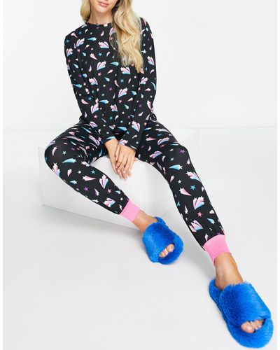 Chelsea Peers – pyjama mit langärmligem oberteil und hose mit bündchen - Blau