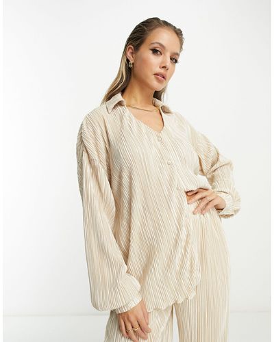 In The Style Plisse Oversized Shirt Co-ord - Natural