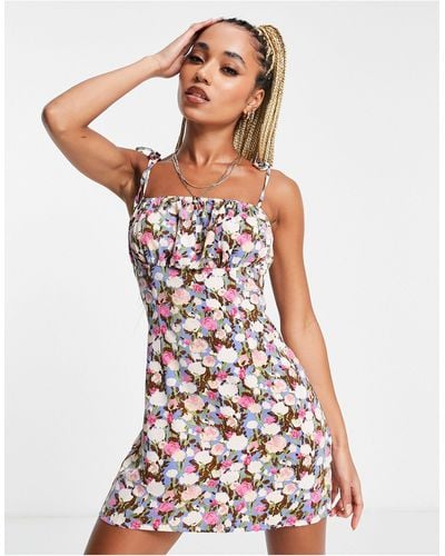 Missguided Ruched Bust Dress With Tie Shoulder - Multicolor