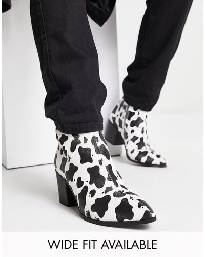 ASOS Bottines chelsea à talon imitation cuir - imprimé animal - Noir