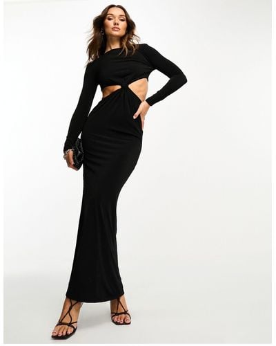 ASOS Slash Neck Knot Front Maxi Dress With Angel Sleeves - Black