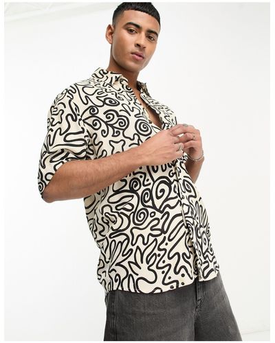 Pull&Bear Overhemd Met Geometrische Print - Wit