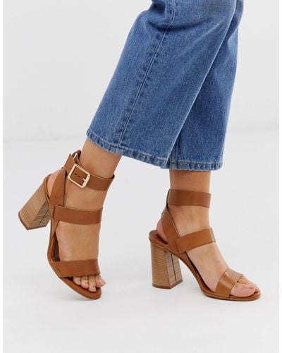 Office Hanny Tan Leather Block Heeled Sandals - Natural