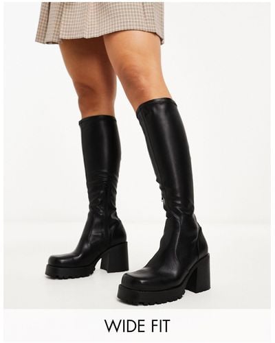 ASOS Wide Fit Command Heeled Knee Boots - Black