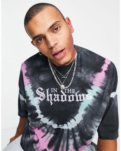 ASOS Oversized Tie Dye T-shirt With Front Text Print - Gray