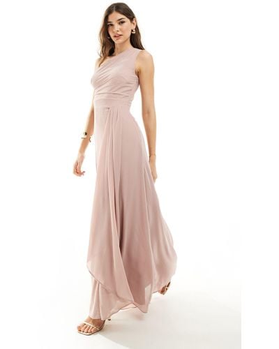 TFNC London Bridesmaid Chiffon One Shoulder Drape Maxi Dress - Pink
