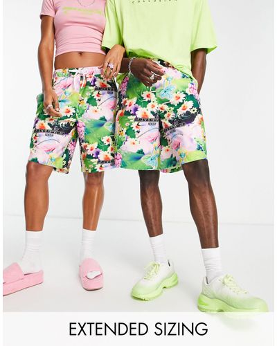 Collusion Unisex - pantaloncini da surf con stampa a fiori - Verde