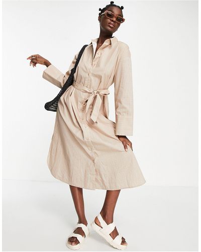 SELECTED Femme Cotton Oversized Maxi Shirt Dress - Natural