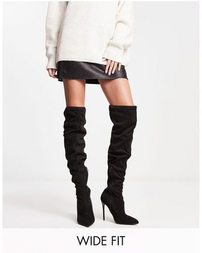 Truffle Collection Wide Fit Over The Knee Stiletto Sock Boots - White