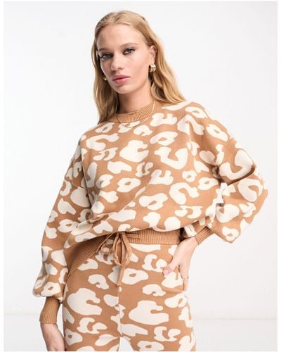 Never Fully Dressed – strickpullover mit leopardenmuster, kombiteil - Natur