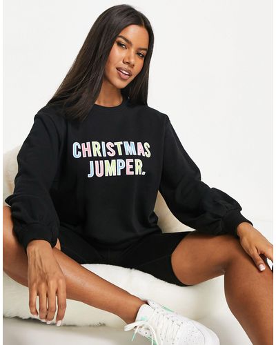 Threadbare Kerstsweater Met Veelkleurige Print - Zwart