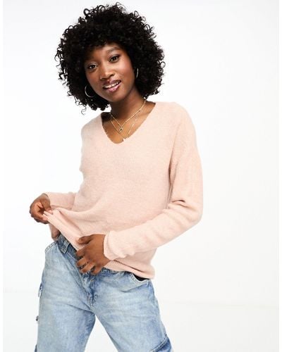 Vero Moda Lightweight V Neck Knitted Sweater - Pink