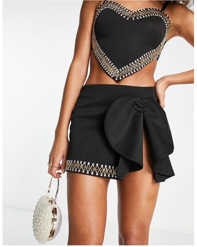 Starry Eyed Skirt With Gold Trim Detail - Black