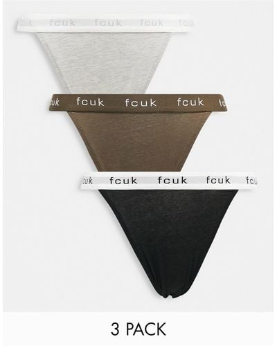 French Connection Fcuk - confezione da 3 tanga color muschio intenso, grigio mélange e nero - Bianco