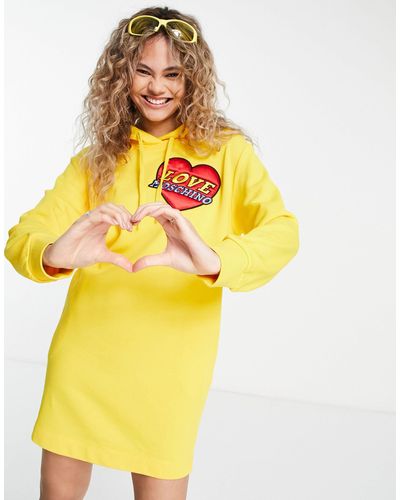 Love Moschino Vestido estilo sudadera con capucha y parche del logo - Amarillo