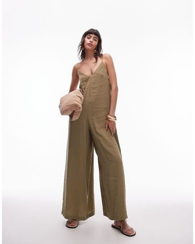 TOPSHOP Cami Wide Leg Jumpsuit With Tie Back - Green