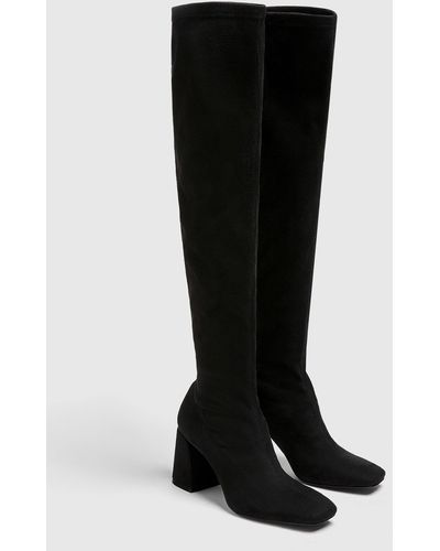 Pull&Bear Stretch Over The Knee Heeled Boot - Black