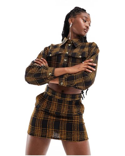Native Youth Boucle Checked Mini Skirt Co-ord - Brown