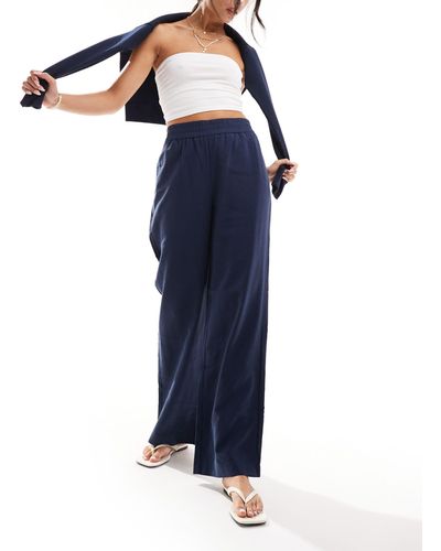 Vero Moda Wide Leg Pull On Trousers With Elasticated Waist - Blue