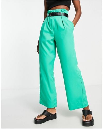 Vero Moda High Waisted Belted Pants - Green
