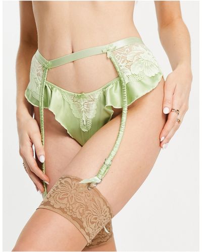 ASOS Jemma Lace And Satin Ruched Suspender Belt - Green
