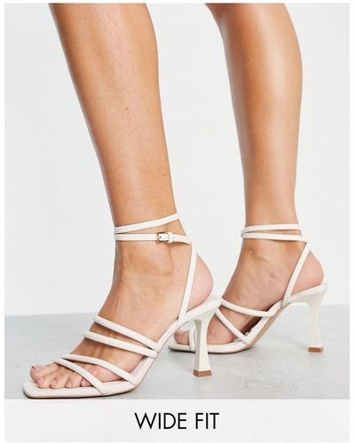Stradivarius Wide Fit Strappy Heeled Sandals With Squared Toe - White