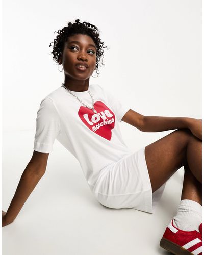 Love Moschino Robe en jersey avec logo cœur - Blanc