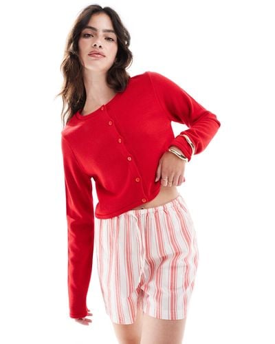 ASOS Knitted Crew Neck Cropped Cardigan - Red