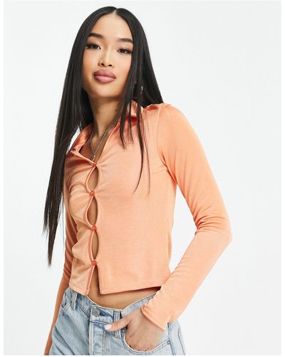 New Look Ruched Front Button Through Top - Orange