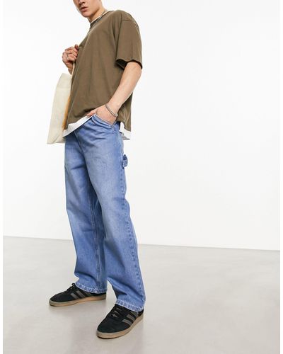 Bershka Jeans Met Timmermanspasvorm - Blauw