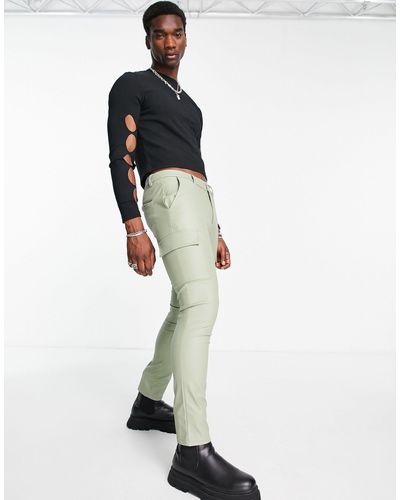 ASOS Pantalon cargo super skinny en imitation cuir mat - khaki - Blanc
