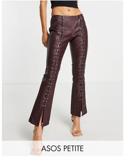 ASOS Petite - Flare Broek Met Vetersluiting En Leerlook - Rood