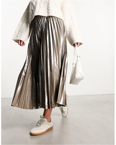 Mango Midi Metallic Pleat Skirt