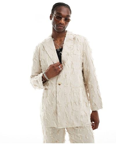 Reclaimed (vintage) Limited Edition Oversized Suit With Fraying - Natural