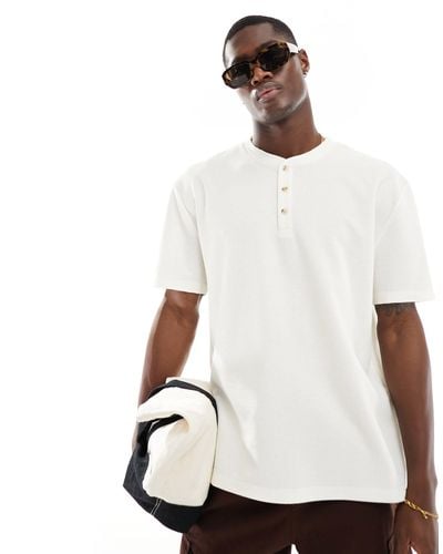 ASOS Relaxed Fit T-shirt With Button Up Collar - White