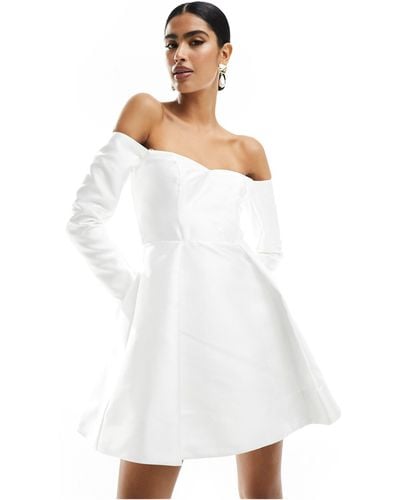 Forever New Bridal Satin Long Sleeve Mini Dress - White