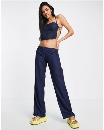 Motel Y2k Low Waist Relaxed Pants - Blue